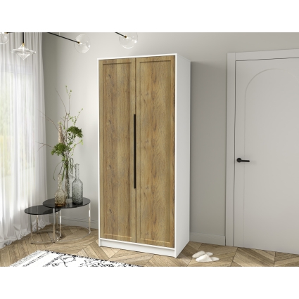 Шкаф распашной Тренд КТ-Ш2 (Белый платинум ЛДСП/ Дуб вотан ЛМДФ) Ш918 В2128 Г547